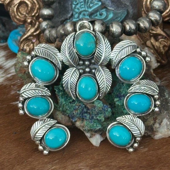 Turquoise naja sterling silver southwestern pendant - Picture 5 of 9